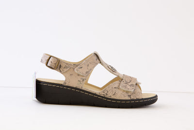 BELVIDA - 42.212 VELCRO STRAP COMFORT SANDAL - BEIGE PRINT