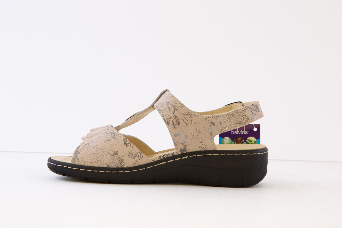 BELVIDA - 42.212 VELCRO STRAP COMFORT SANDAL - BEIGE PRINT