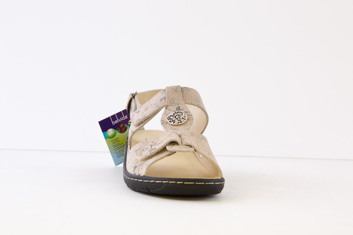 BELVIDA - 42.212 VELCRO STRAP COMFORT SANDAL - BEIGE PRINT
