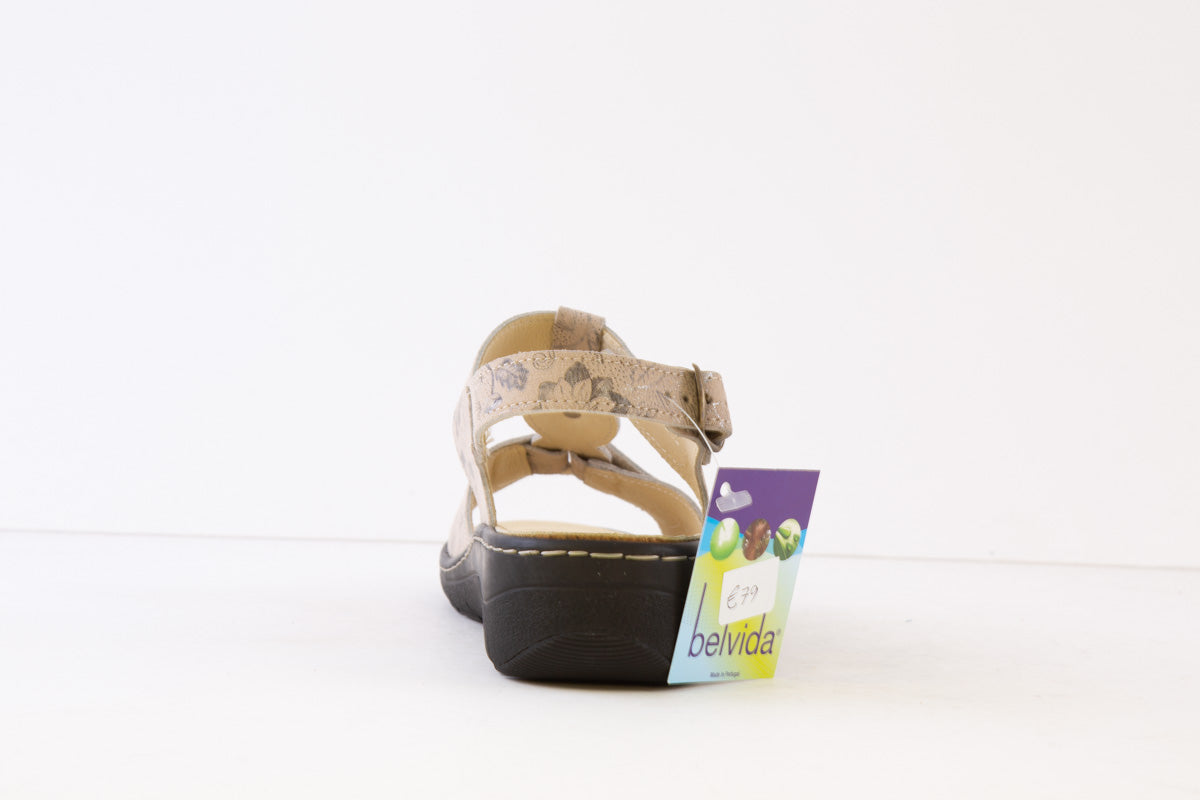 BELVIDA - 42.212 VELCRO STRAP COMFORT SANDAL - BEIGE PRINT