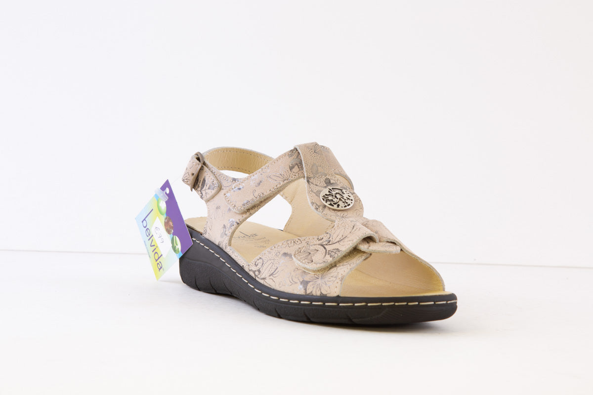 BELVIDA - 42.212 VELCRO STRAP COMFORT SANDAL - BEIGE PRINT