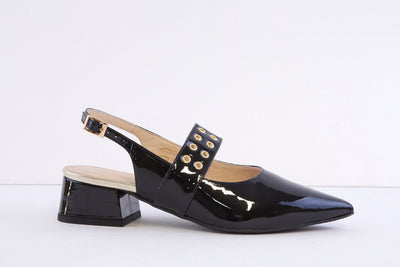 EMIS - 8490/956 BLOCK HEEL SLING-BACK SHOE - BLACK PATENT
