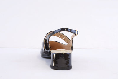 EMIS - 8490/956 BLOCK HEEL SLING-BACK SHOE - BLACK PATENT