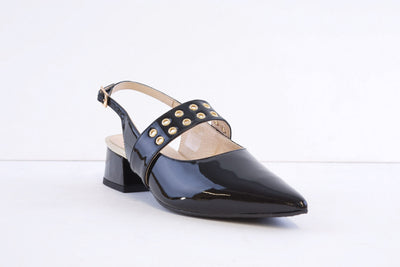 EMIS - 8490/956 BLOCK HEEL SLING-BACK SHOE - BLACK PATENT
