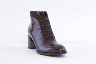 BIOECO - 7773/2853 MEDIUM HEEL ANKLE BOOT - BROWN PATENT
