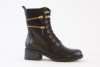REGARDE LE CIEL EMILY-38   LOW HEEL LACED ANKLE BOOT - BLACK/GOLD