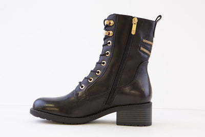 REGARDE LE CIEL EMILY-38   LOW HEEL LACED ANKLE BOOT - BLACK/GOLD