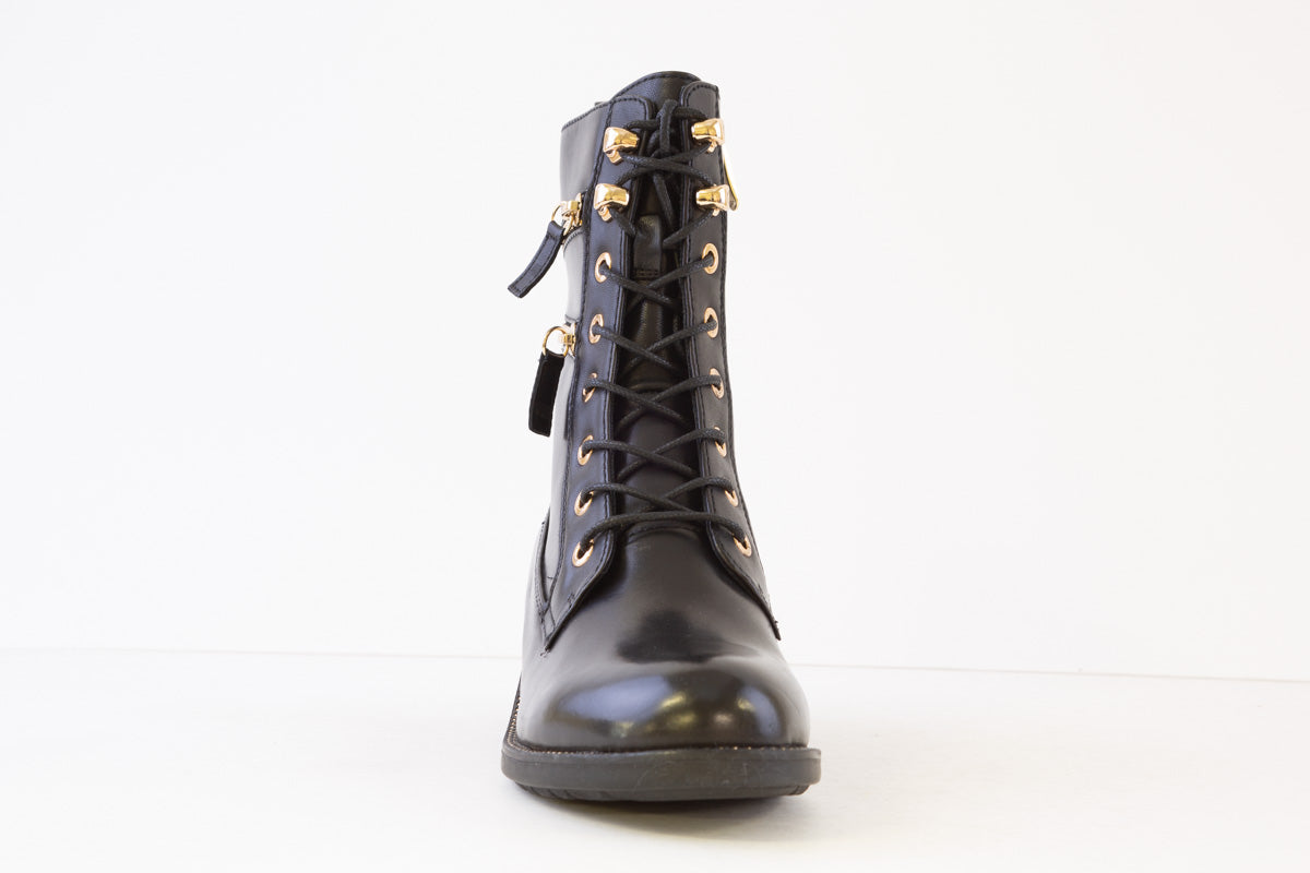 REGARDE LE CIEL EMILY-38   LOW HEEL LACED ANKLE BOOT - BLACK/GOLD