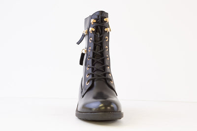 REGARDE LE CIEL EMILY-38   LOW HEEL LACED ANKLE BOOT - BLACK/GOLD