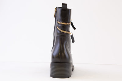 REGARDE LE CIEL EMILY-38   LOW HEEL LACED ANKLE BOOT - BLACK/GOLD