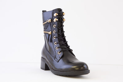 REGARDE LE CIEL EMILY-38   LOW HEEL LACED ANKLE BOOT - BLACK/GOLD
