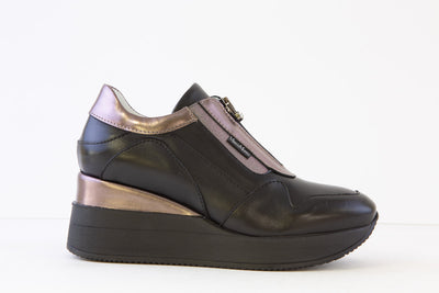 MARCO MOREO - B652 JNNP HIGH WEDGE FRONT ZIP SHOE - BLACK/PEWTER