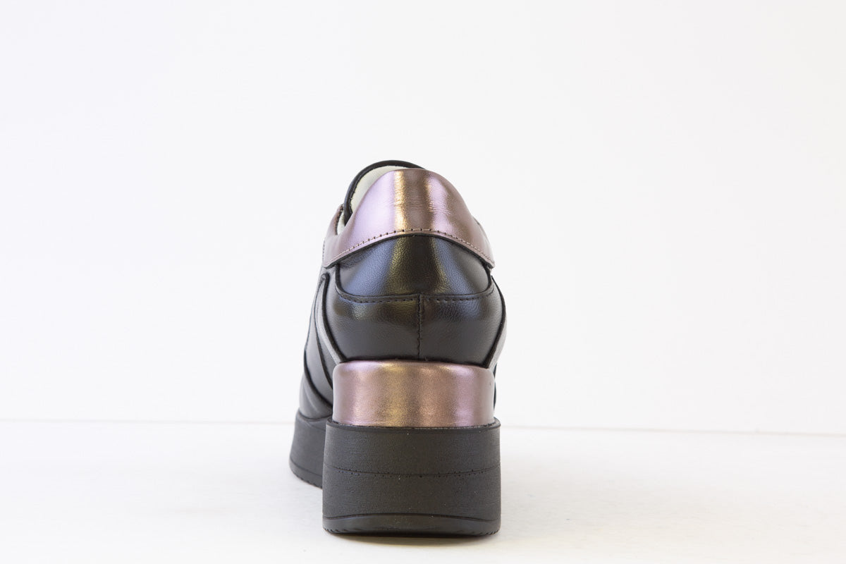MARCO MOREO - B652 JNNP HIGH WEDGE FRONT ZIP SHOE - BLACK/PEWTER
