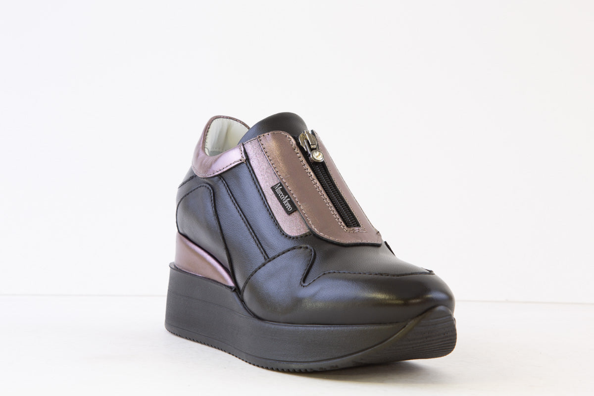 MARCO MOREO - B652 JNNP HIGH WEDGE FRONT ZIP SHOE - BLACK/PEWTER