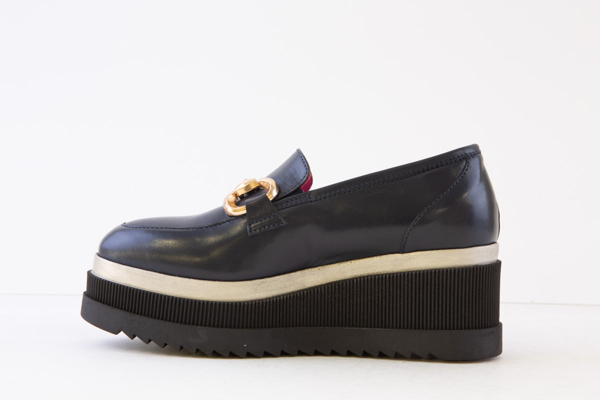 Navy Leather Chunky Platform Loafer by Marco Moreo - E4245 JNV