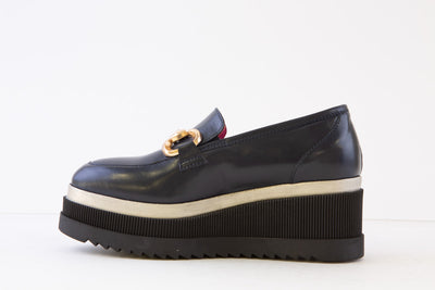 Navy Leather Chunky Platform Loafer by Marco Moreo - E4245 JNV