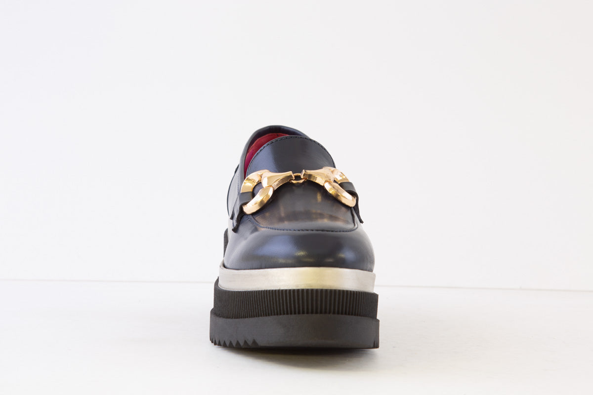 Navy Leather Chunky Platform Loafer by Marco Moreo - E4245 JNV
