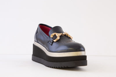 Navy Leather Chunky Platform Loafer by Marco Moreo - E4245 JNV