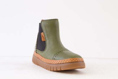 PALMIYA - V704 FLAT GUSSET ANKLE BOOT - GREEN LEATHER