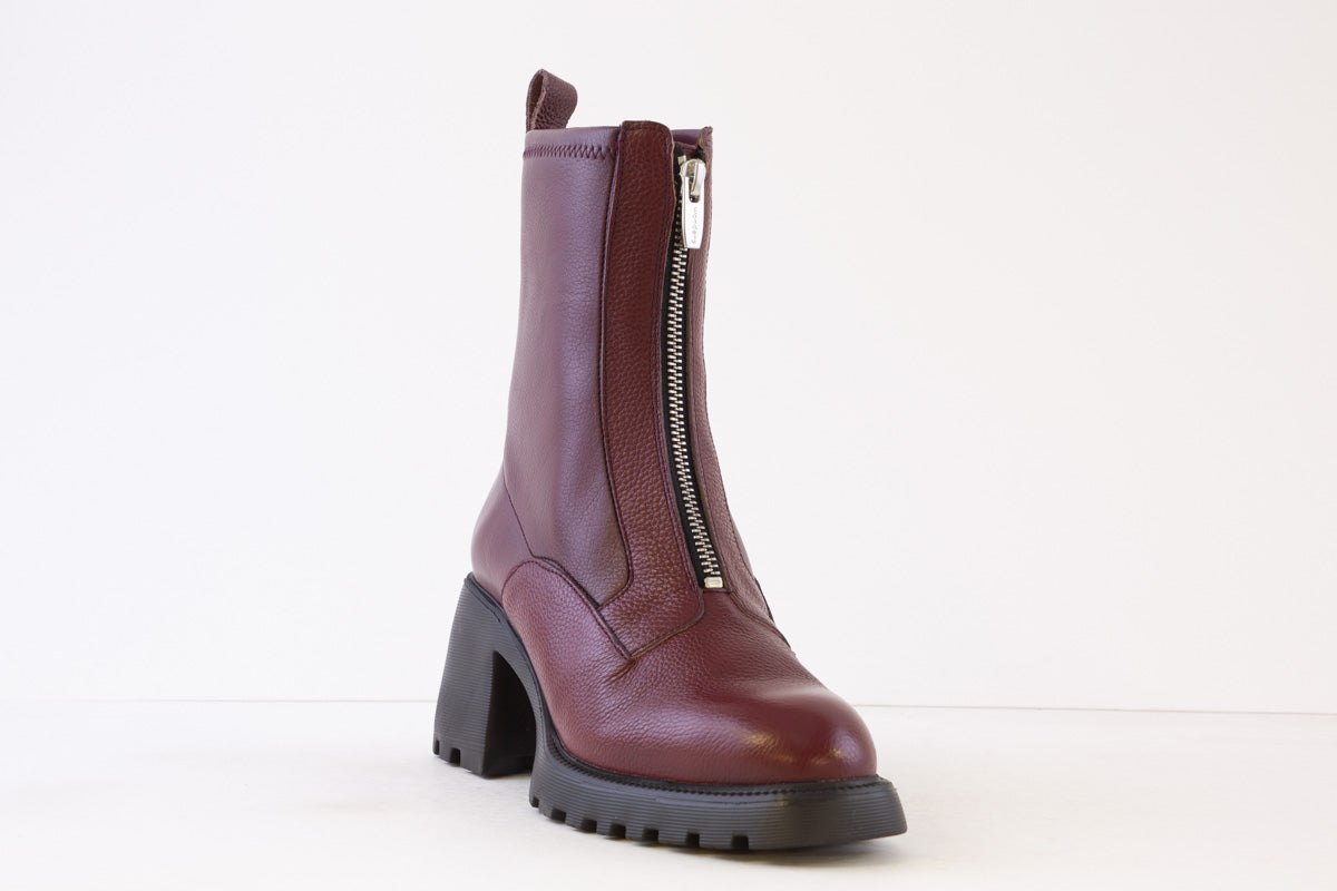 WONDERS - G-6701 HIGH BLOCK HEEL BOOT WITH FRONT ZIP - WINE LEATHER