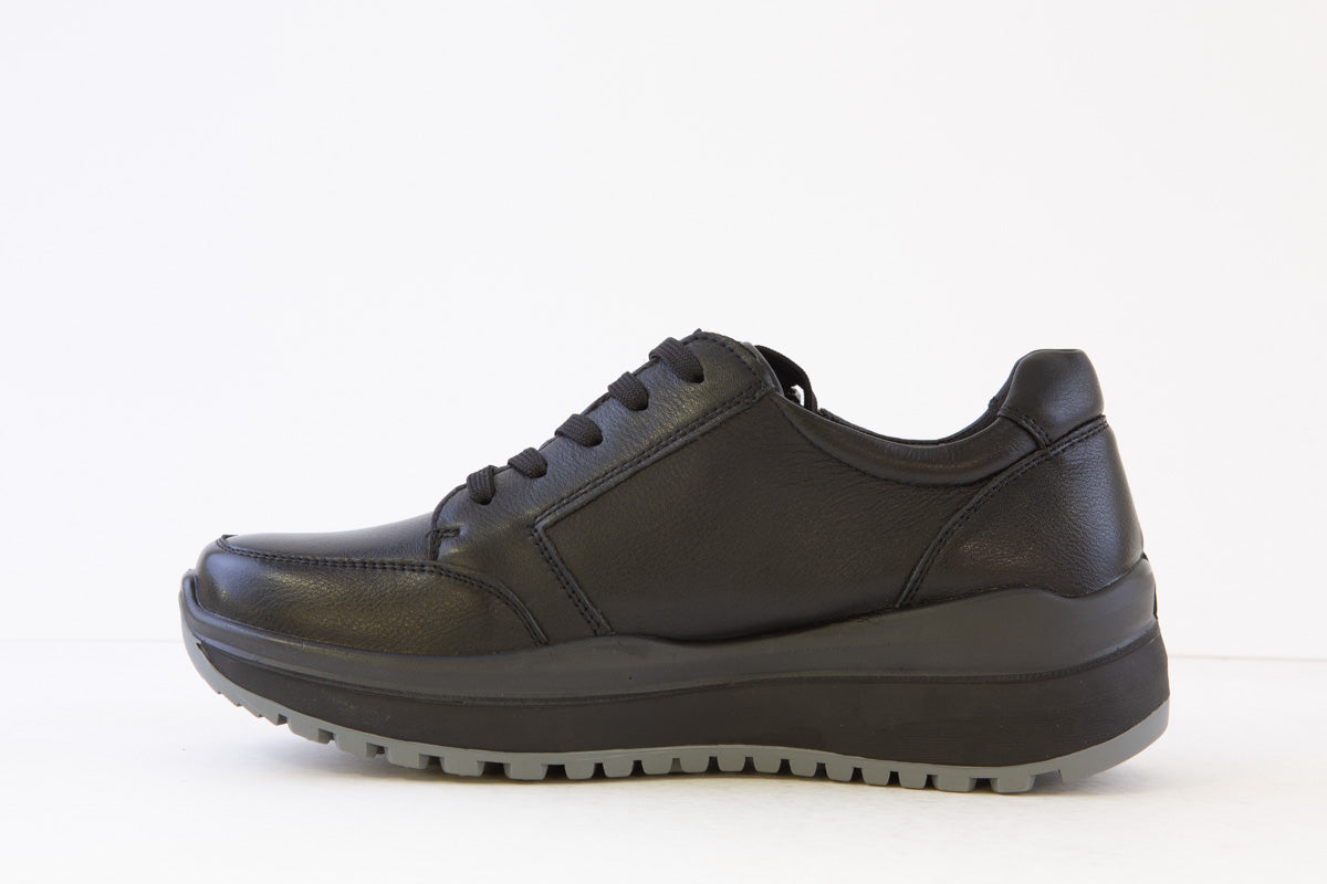 G COMFORT - R-9282S LACED COMFORT WALKING SHOE WITH SIDE ZIP - BLACK LEATHER