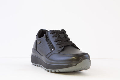 G COMFORT - R-9282S LACED COMFORT WALKING SHOE WITH SIDE ZIP - BLACK LEATHER