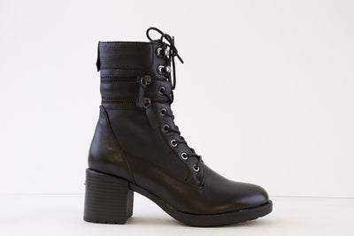 REGARDE LE CIEL - ELLY-01 MEDIUM BLOCK HEEL BOOT - BLACK