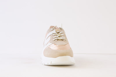 WONDERS - A-2464 LACED WEDGE TRAINER - BEIGE/GOLD