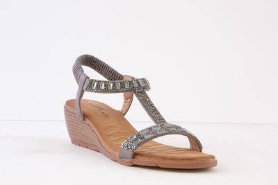 LUNAR - JLH492 MACIE-LOW WEDGE SANDAL - PEWTER