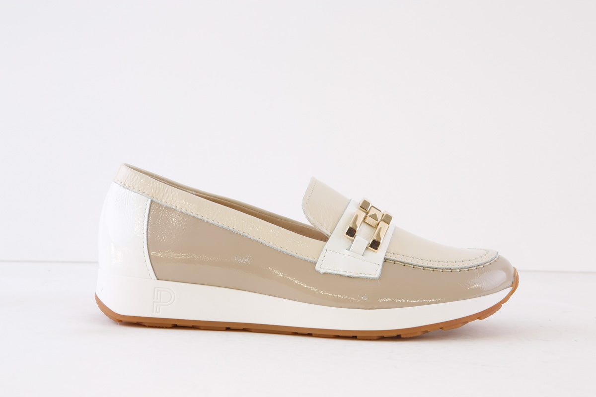 PITILLOS - 5675 LOW WEDGE LOAFER - CREAM/TAUPE/WHITE