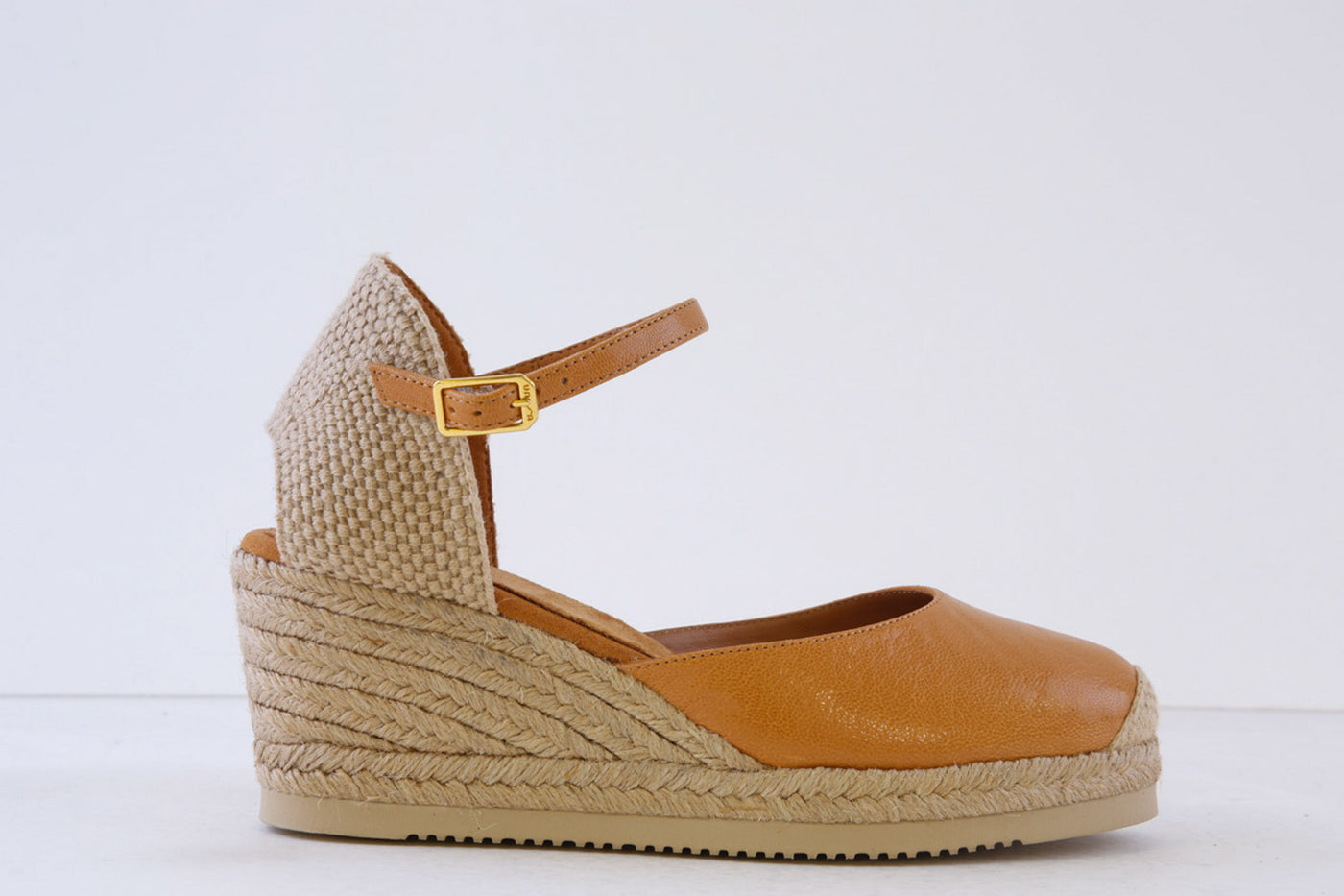 Unisa Caceres High Wedge Espadrille Slip-On Shoe Tan Leather