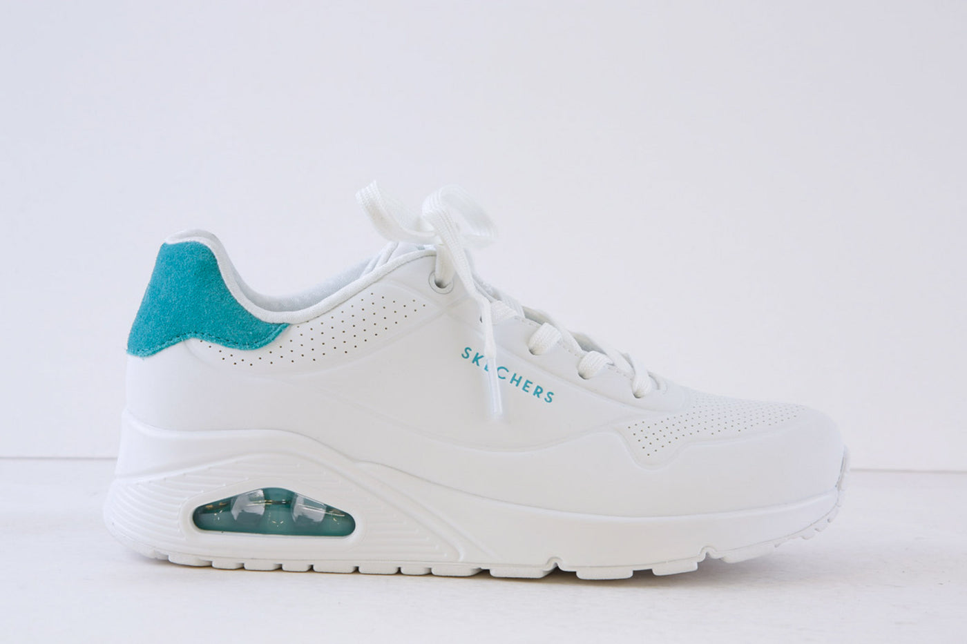 SKECHERS - 177092 UNO-POP BACK LACED TRAINER - WHITE/MINT
