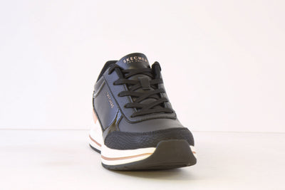 SKECHERS - 177345  BILLION 2-FINE SHINE LACED WEDGE TRAINER - BLACK/ROSEGOLD