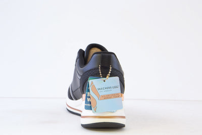 SKECHERS - 177345  BILLION 2-FINE SHINE LACED WEDGE TRAINER - BLACK/ROSEGOLD