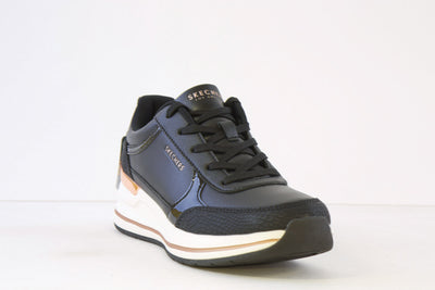 SKECHERS - 177345  BILLION 2-FINE SHINE LACED WEDGE TRAINER - BLACK/ROSEGOLD