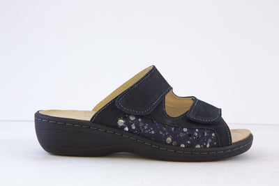 BELVIDA - 15.518 FLAT DOUBLE VELCRO MULE - NAVY