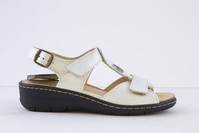 BELVIDA - 45.212 DOUBLE VELCRO T-BAR SANDAL - PEARL WHITE