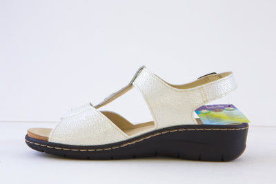 BELVIDA - 45.212 DOUBLE VELCRO T-BAR SANDAL - PEARL WHITE