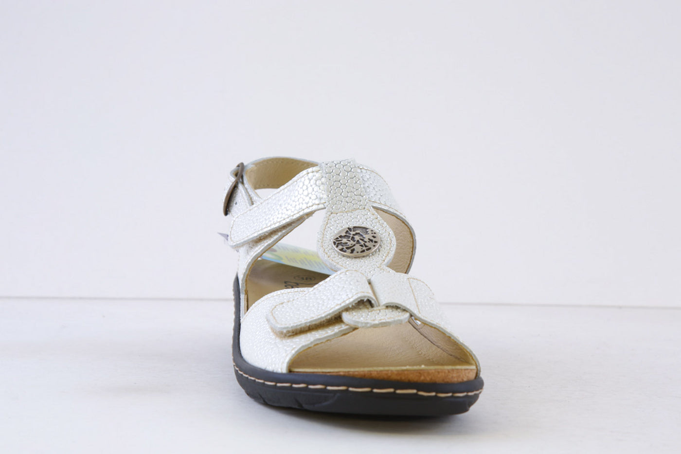 BELVIDA - 45.212 DOUBLE VELCRO T-BAR SANDAL - PEARL WHITE