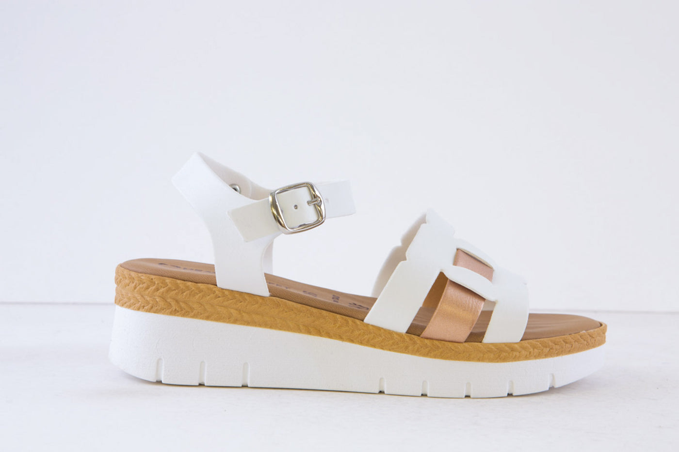 HEAVENLY FEET - FORTINO LOW WEDGE FASHION SANDAL - WHITE/ROSE