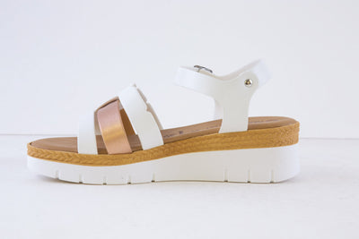 HEAVENLY FEET - FORTINO LOW WEDGE FASHION SANDAL - WHITE/ROSE