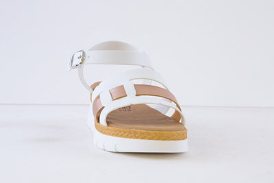 HEAVENLY FEET - FORTINO LOW WEDGE FASHION SANDAL - WHITE/ROSE