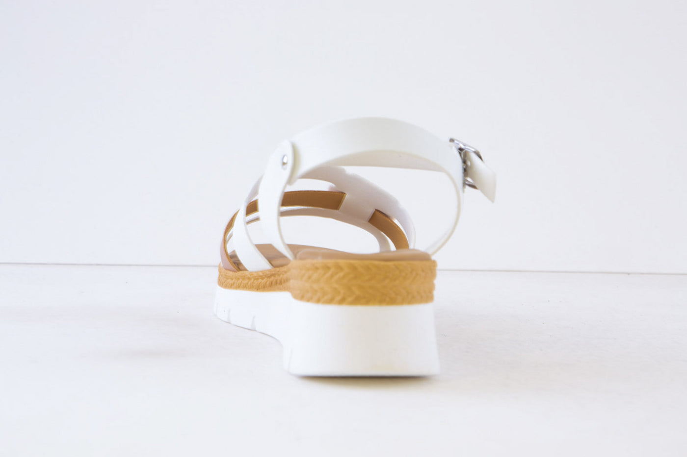 HEAVENLY FEET - FORTINO LOW WEDGE FASHION SANDAL - WHITE/ROSE