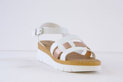 HEAVENLY FEET - FORTINO LOW WEDGE FASHION SANDAL - WHITE/ROSE