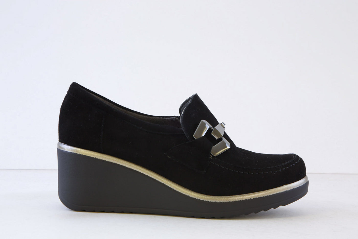 PITILLOS - 20041 HIGH WEDGE SHOE - BLACK SUEDE