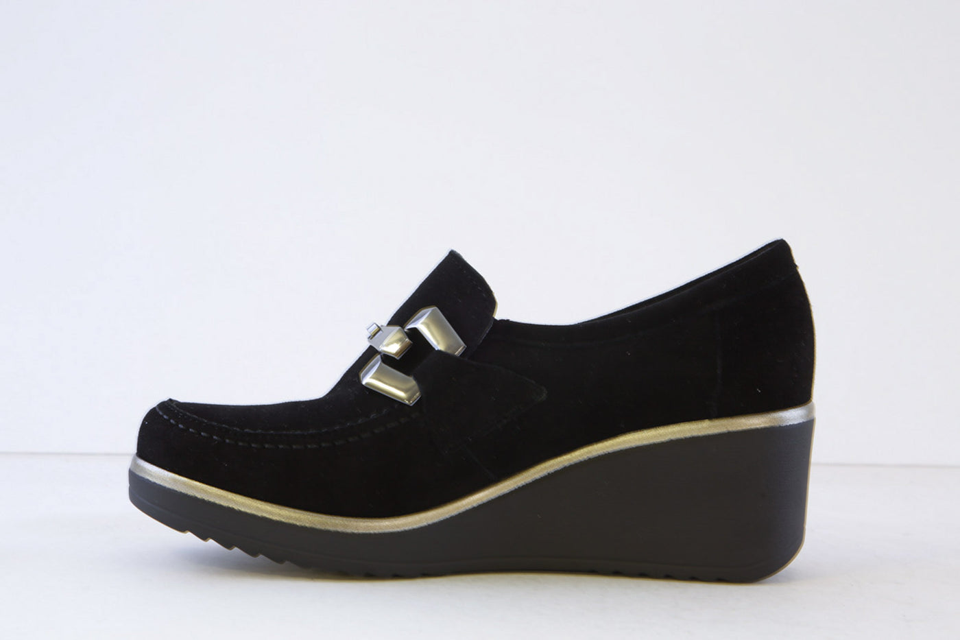 PITILLOS - 20041 HIGH WEDGE SHOE - BLACK SUEDE