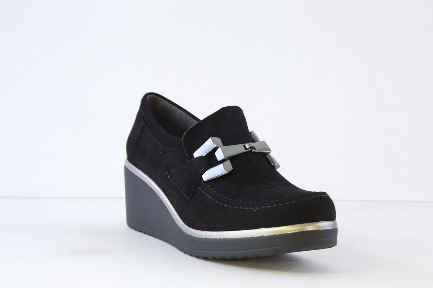 PITILLOS - 20041 HIGH WEDGE SHOE - BLACK SUEDE