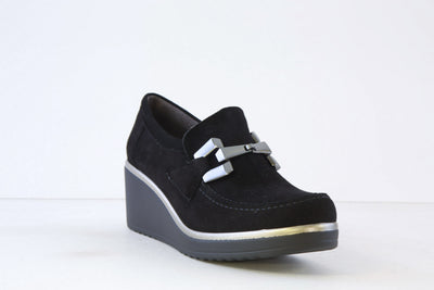 PITILLOS - 20041 HIGH WEDGE SHOE - BLACK SUEDE