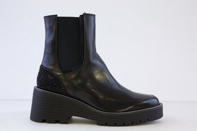 REGARDE LE CIEL - SADHY-04 BLOCK HEEL ANKLE BOOT - BLACK LEATHER