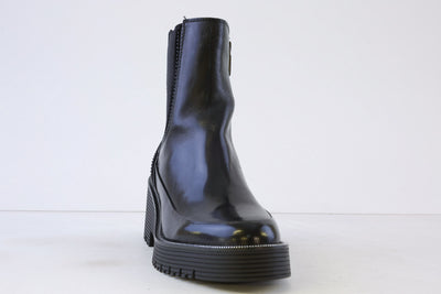 REGARDE LE CIEL - SADHY-04 BLOCK HEEL ANKLE BOOT - BLACK LEATHER